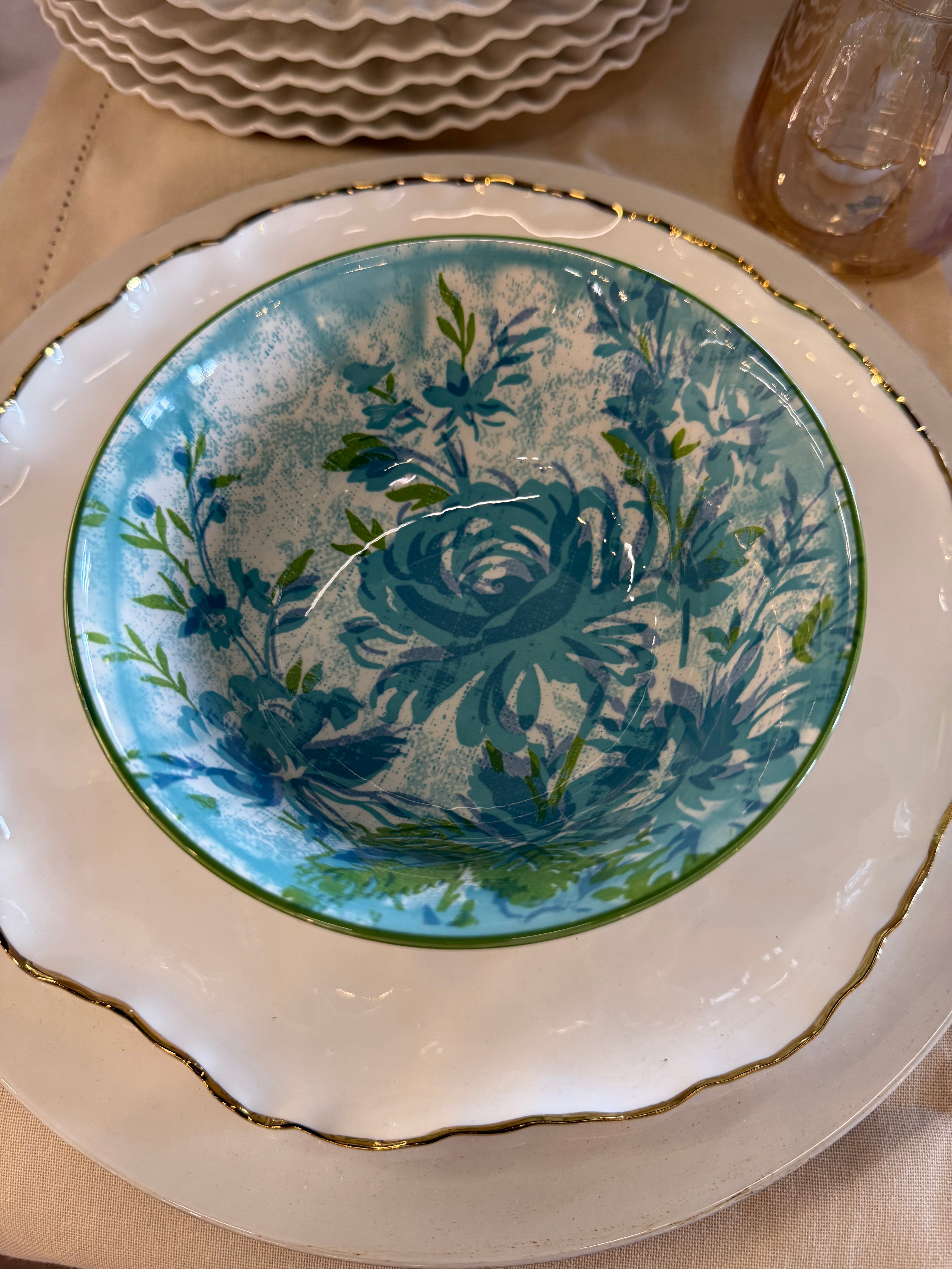 PV Cereal Bowl Blue Green Floral
