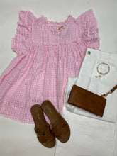 Load image into Gallery viewer, Crinkled Gingham Ruffle Sleeve Top
