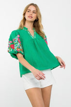 Load image into Gallery viewer, Puff Sleeve Sheer Embroidered Top
