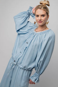 Self Fray Button Down Top