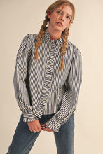 Load image into Gallery viewer, Striped Ruffled Button Down Long Sleeve Top
